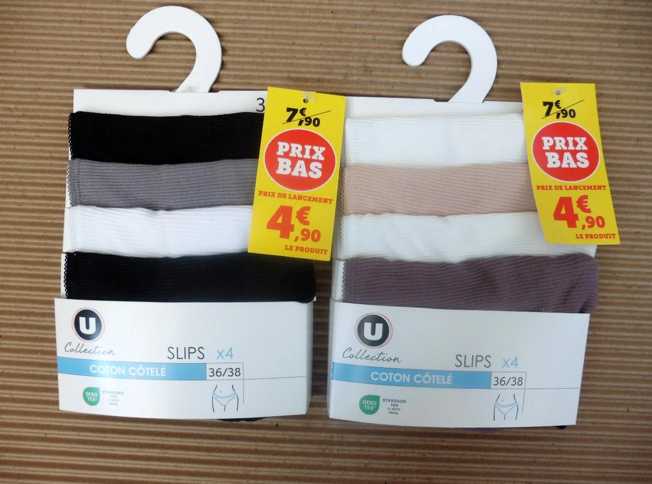 Lot de 2 packs de 4 slips unis à côtes 36